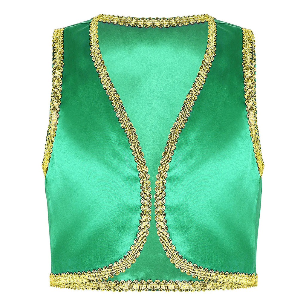 Children Boys Arabian Prince Costume Genies Vest Open Front Golden Genies Waistcoat for Party Halloween Cosplay Fancy Dress Up