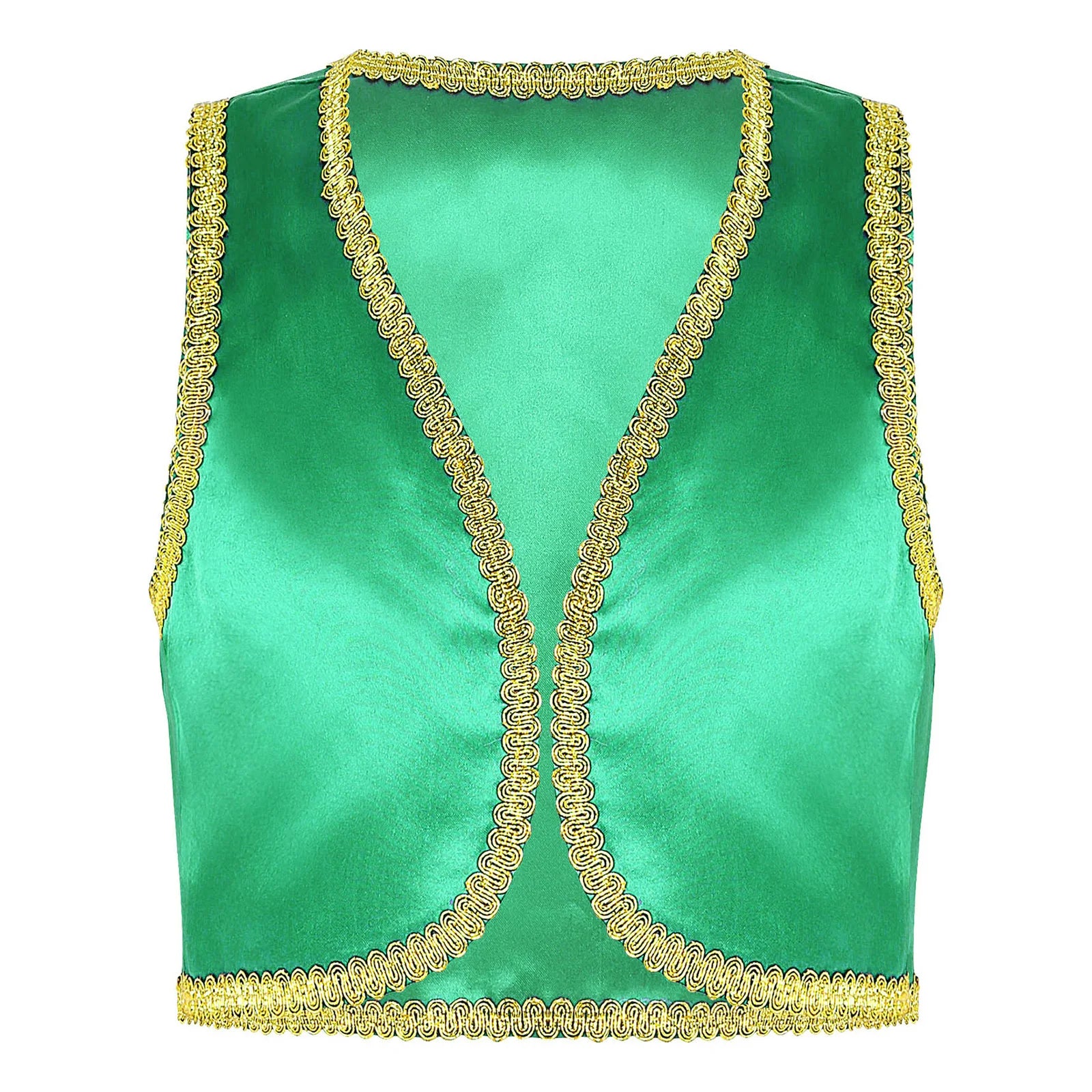 Children Boys Arabian Prince Costume Genies Vest Open Front Golden Genies Waistcoat for Party Halloween Cosplay Fancy Dress Up