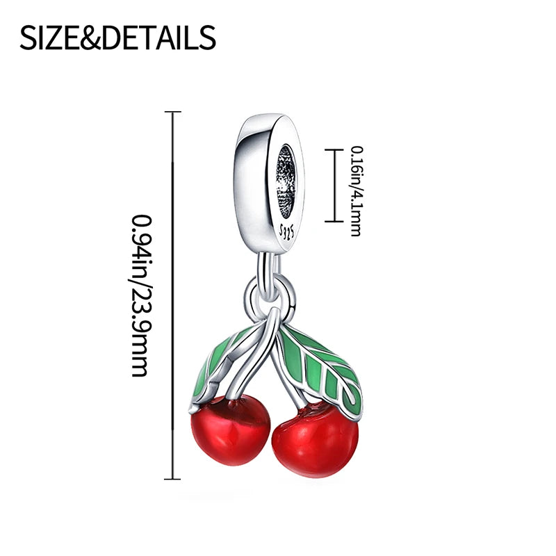 New 925 Silver Color Strawberry Cherry Fruit Series Charms Beads Fit 3mm 925 Original Bracelets DIY Birthday Jewelry Gifts