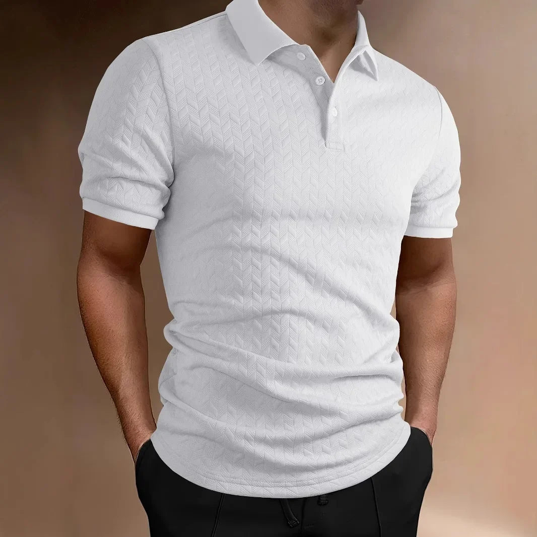 Summer New Men's Jacquard Polo Shirt Heavyweight T-shirt Solid Color Turn-down Collar Fashion Casual Short Sleeve Tops