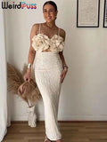 Weird Puss Patchwork Appliques Dress Women Sleeveless Sexy Backless 2025 Spring Summer Vacation Beach Stretch Party Long Bodycon