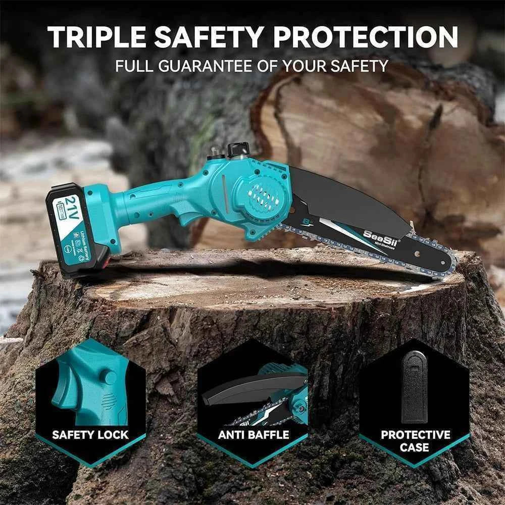 SEESII 8'' Mini Cordless Chainsaw kit Electric Chainsaw Wood Cutter Pruning Garden Power Tools For Makita 18V Battery pin