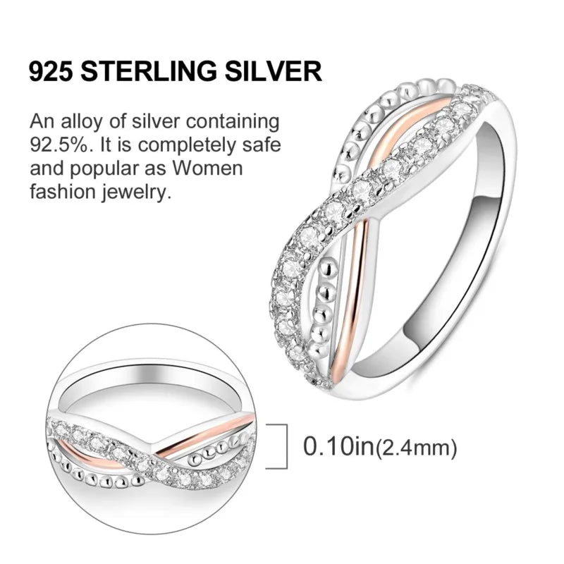 MISEFF Real 925 Sterling Silver Double Rings Simple Color Zircon Rings For Wedding Engagement Birthday Silver Jewelry Gift