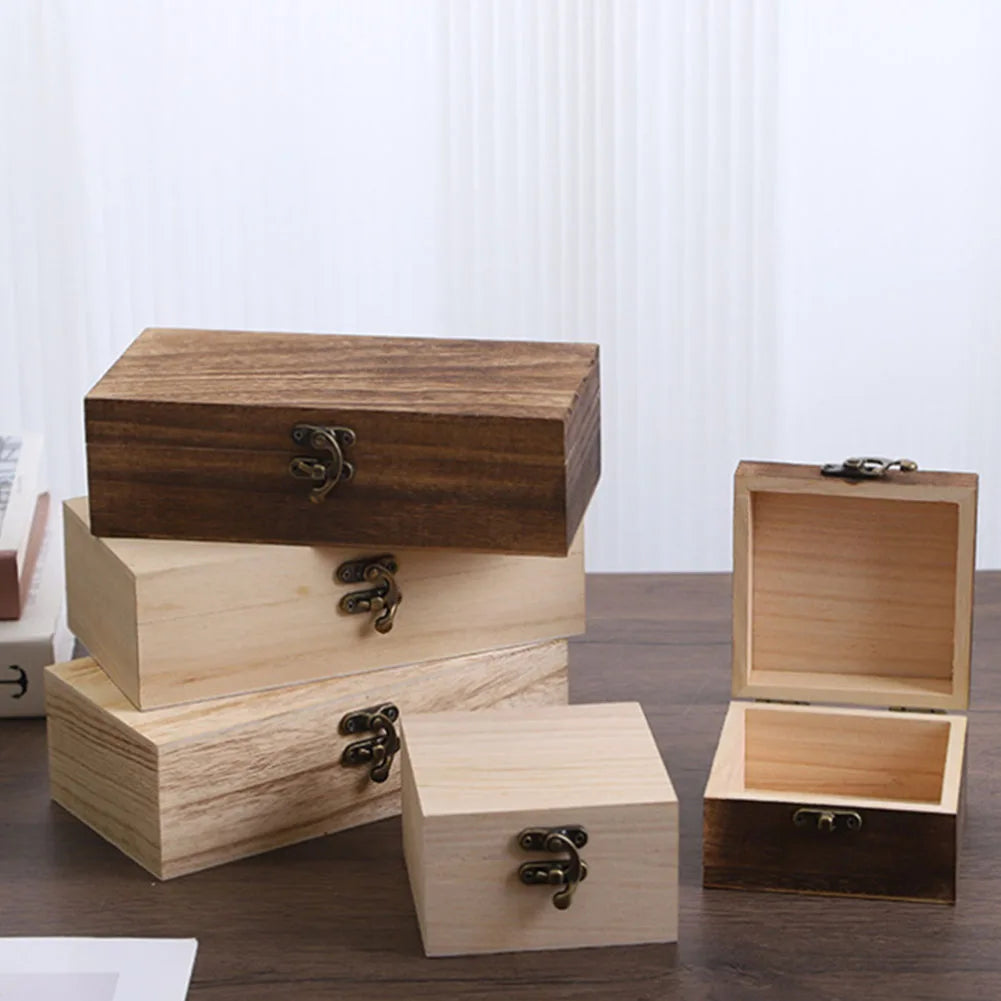 Square Wooden Storage Box With Lid Retro Flip-top Wooden Box Giving Box 10*10*6CM Jewelry Organizer Box For Home Decoration