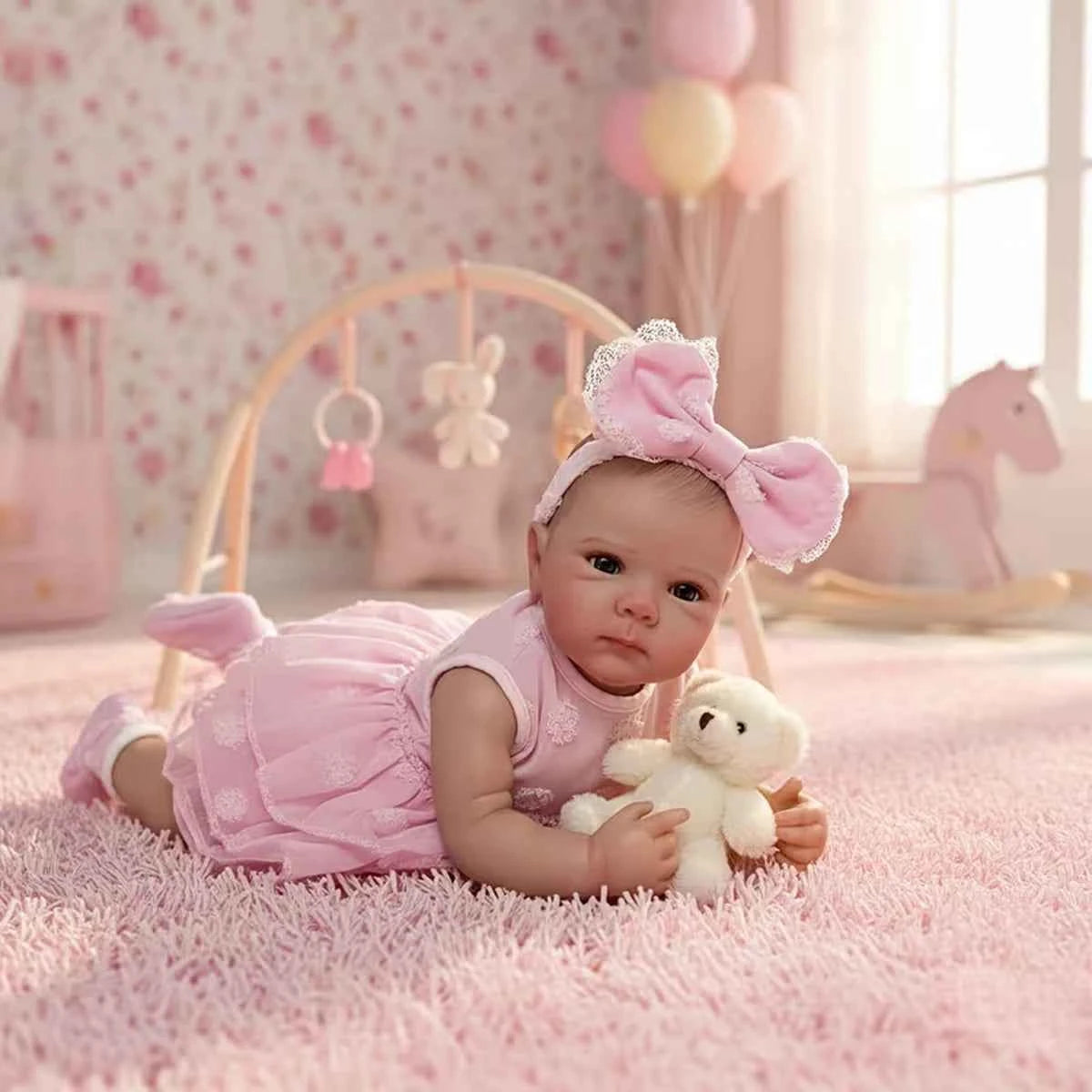 JOYORA Realistic Rebirth Doll Pink Dress Fashion Doll High Quality Soft Vinyl 3D Skin Baby Doll Cute Children Playmate Gift Toy