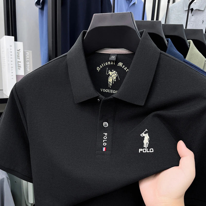 Luxury brand short sleeve silky cotton polo shirt summer new business men's T-shirt Paul Pony embroidered breathable casual top