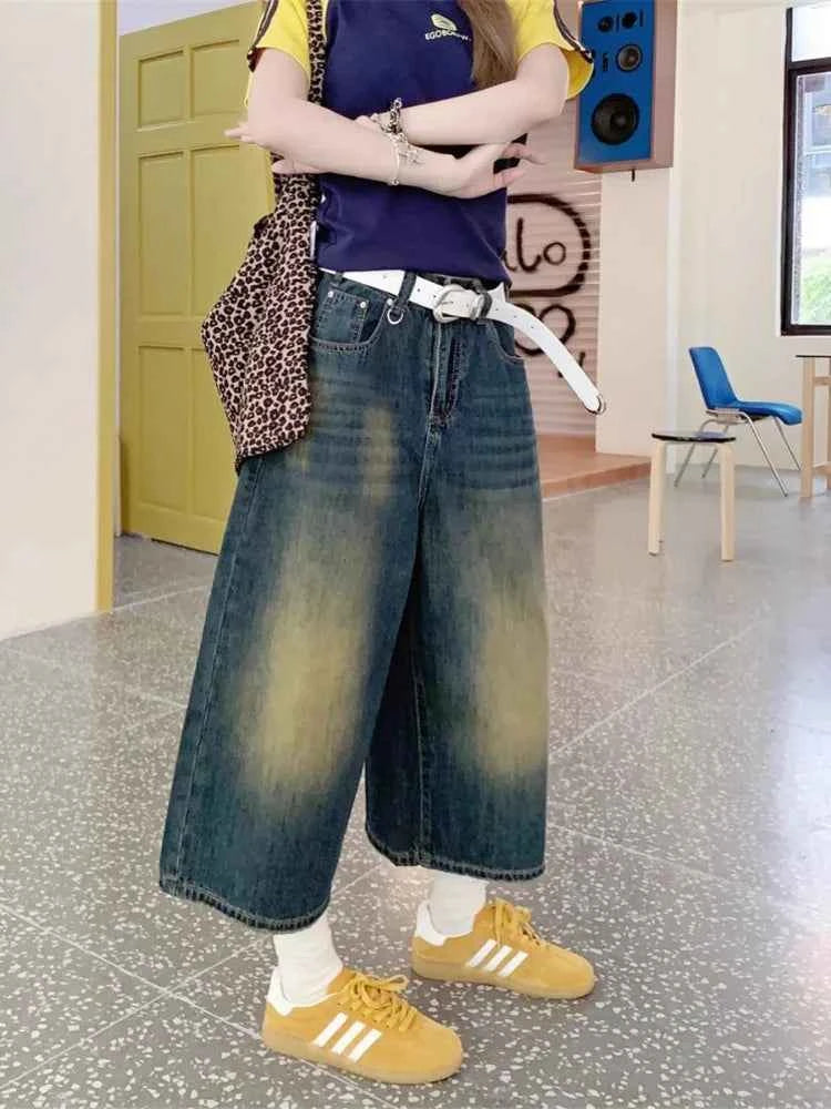Retro Blue Wide Short Jeans Women Baggy Y2k Jorts Casual Vintage Streetwear Harajuku Korean Style Denim Shorts Basic Summer 2024