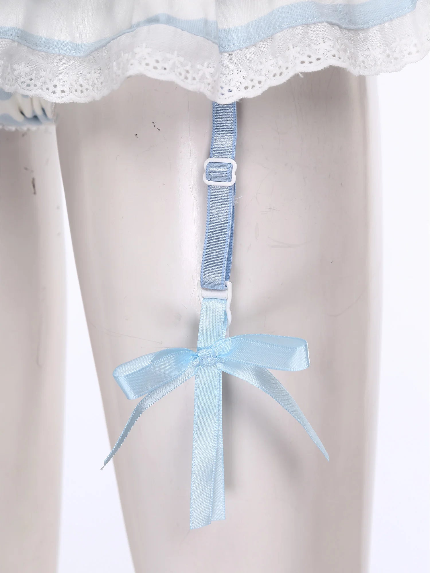 Women Anime-style Built-in Briefs Miniskirt with Garters Belt Culottes Cute Tiered Striped Hem with Lace Trim Bow Shorts Skirt