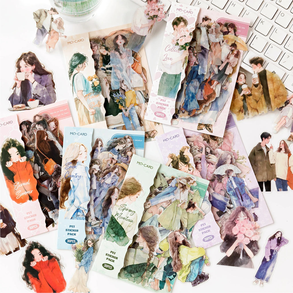 Yoofun 30pcs/lot Cute Girl's Happy Life Character Journaling Sticker Material Scrapbooking Planner Diary  Decor Labels