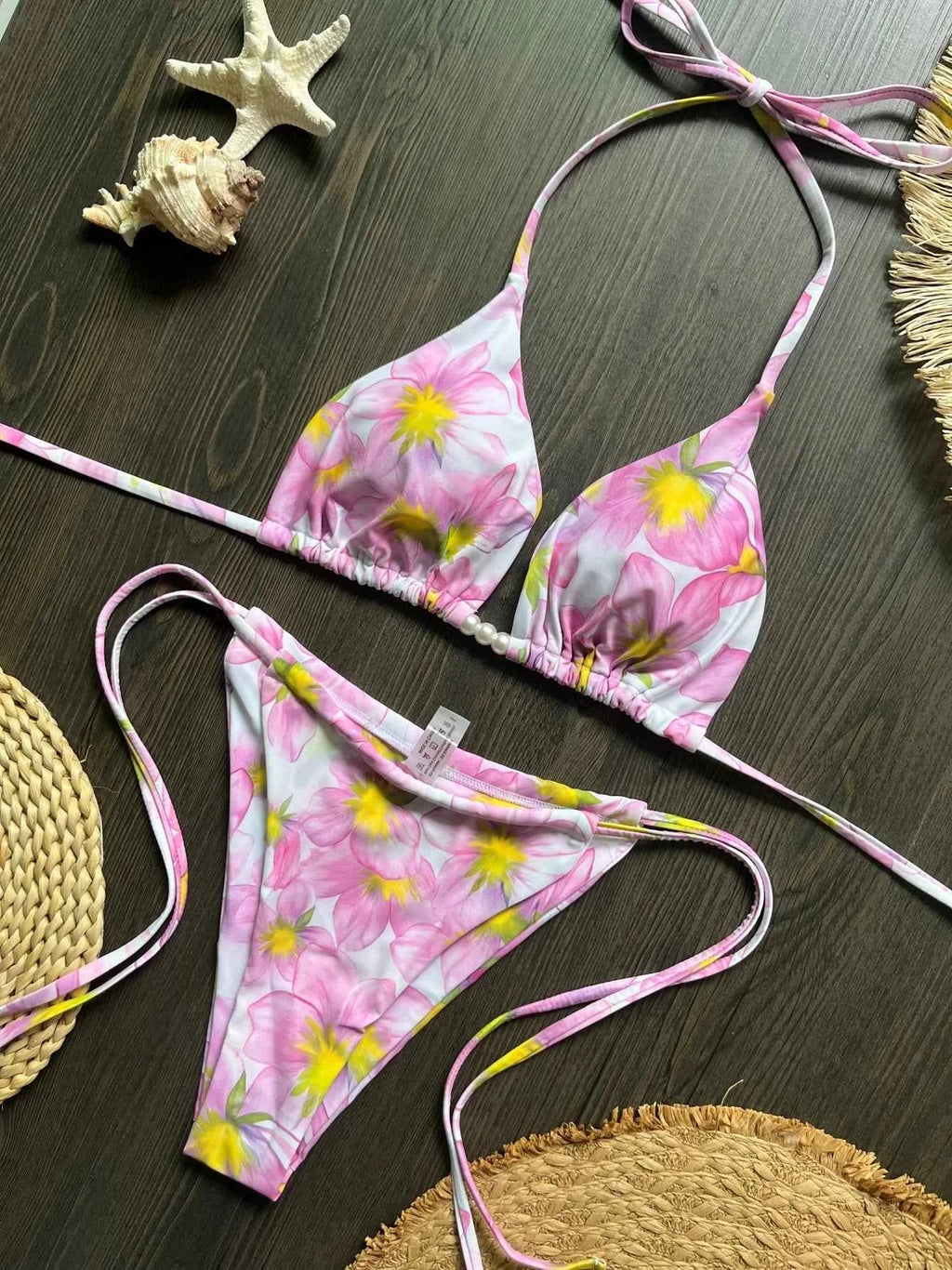 Micro Bikini 2026 Swimwear Women Swimsuit Sexy luxury Brazilian Bikini Set Halter Print Biquini Push Up Pearl Beachwear Female