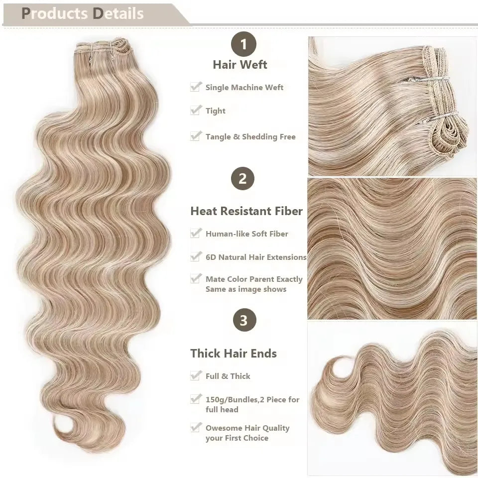 Magicae 30Inches 200G Piano Blonde SP12/16/613 Ombre Brown 6# Body Wave Bundles High Temperature Synthetic Hair Extensions