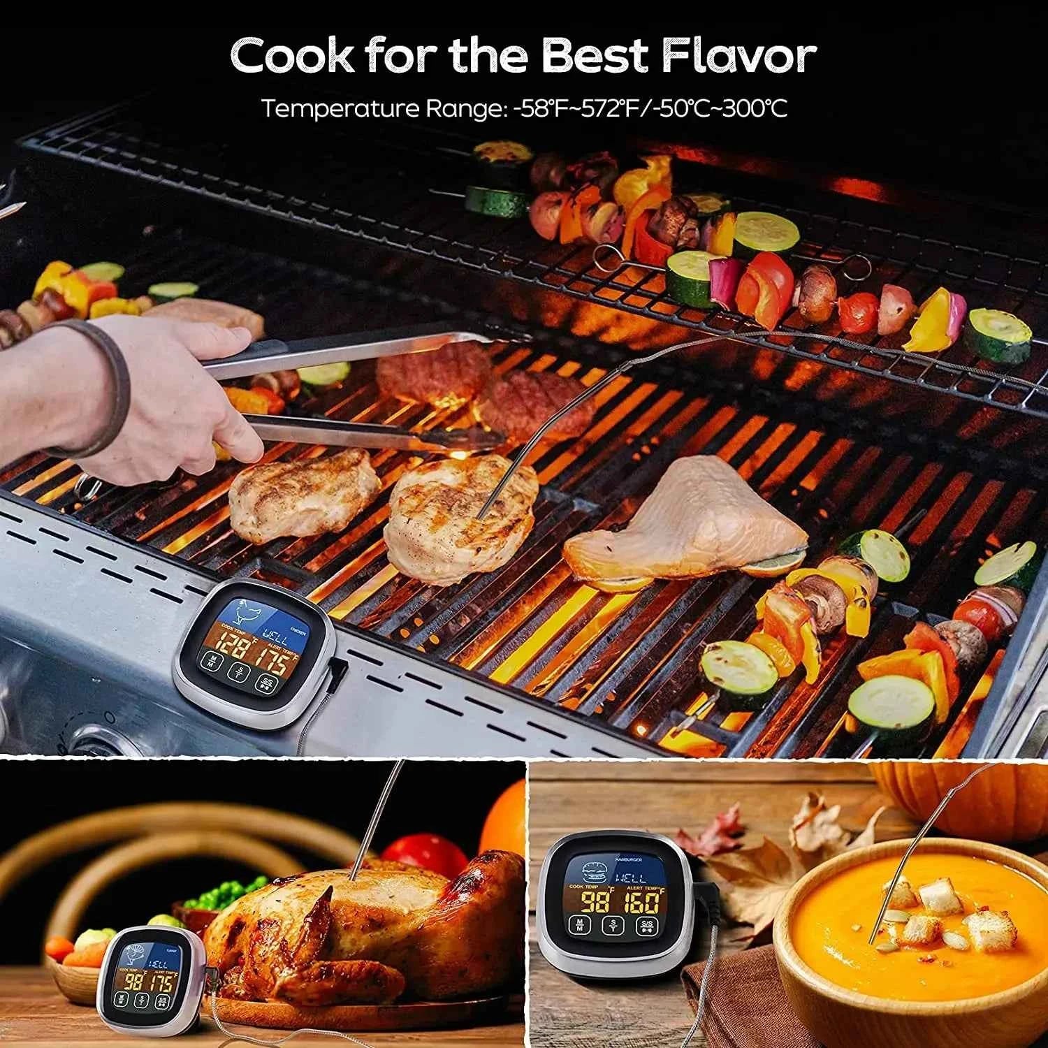 HOMEFISH Digital Meat Kitchen Thermometer Stainless Waterproof Meat Temperature Thermometre Probe Oven Cooking BBQ