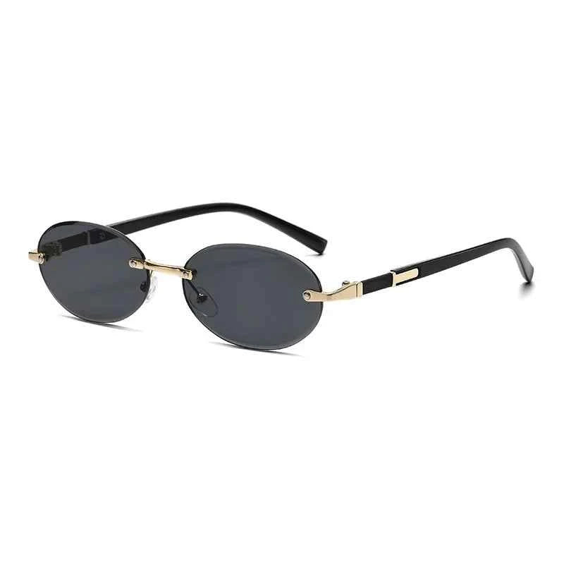 Popular Women Men Shades Oval Sun Glasses for Female Male Summer Traveling UV400 Rimless Sunglasses Round Fashion Gafas De Sol