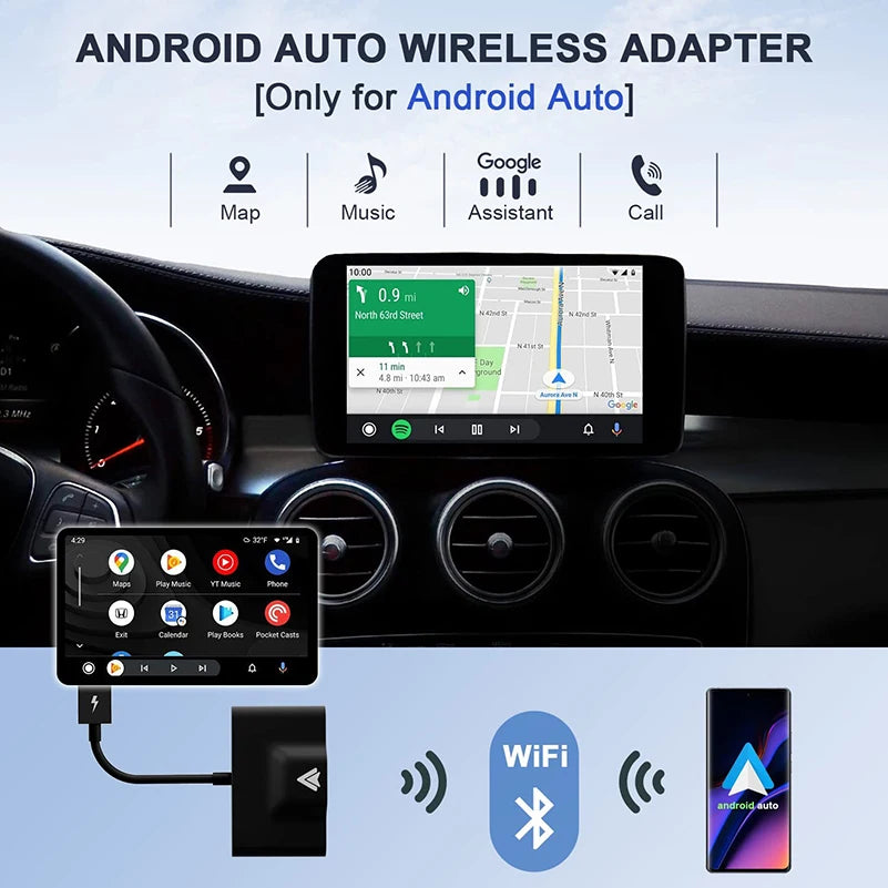 Wireless Android Auto Adapter for Wired Android Auto Car & Android Phones, Android Auto Dongle Convert Factory Wired to Wireless
