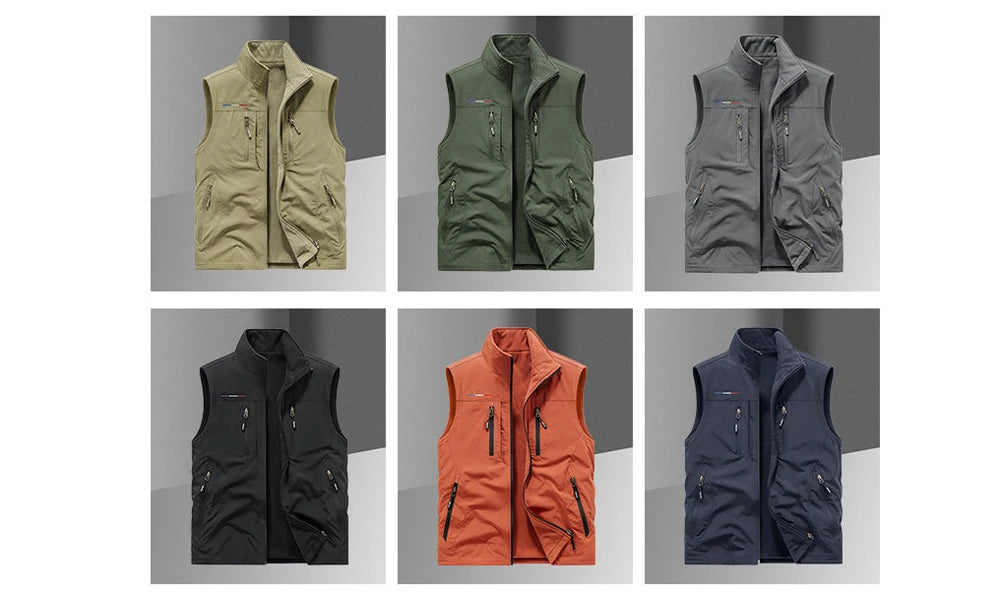 Winter Men's Multi-pocket Vests Casual Outdoor Fleece Fishing Vest for Men Warm Photographic Tooling Sleeveless Jackets Clothing