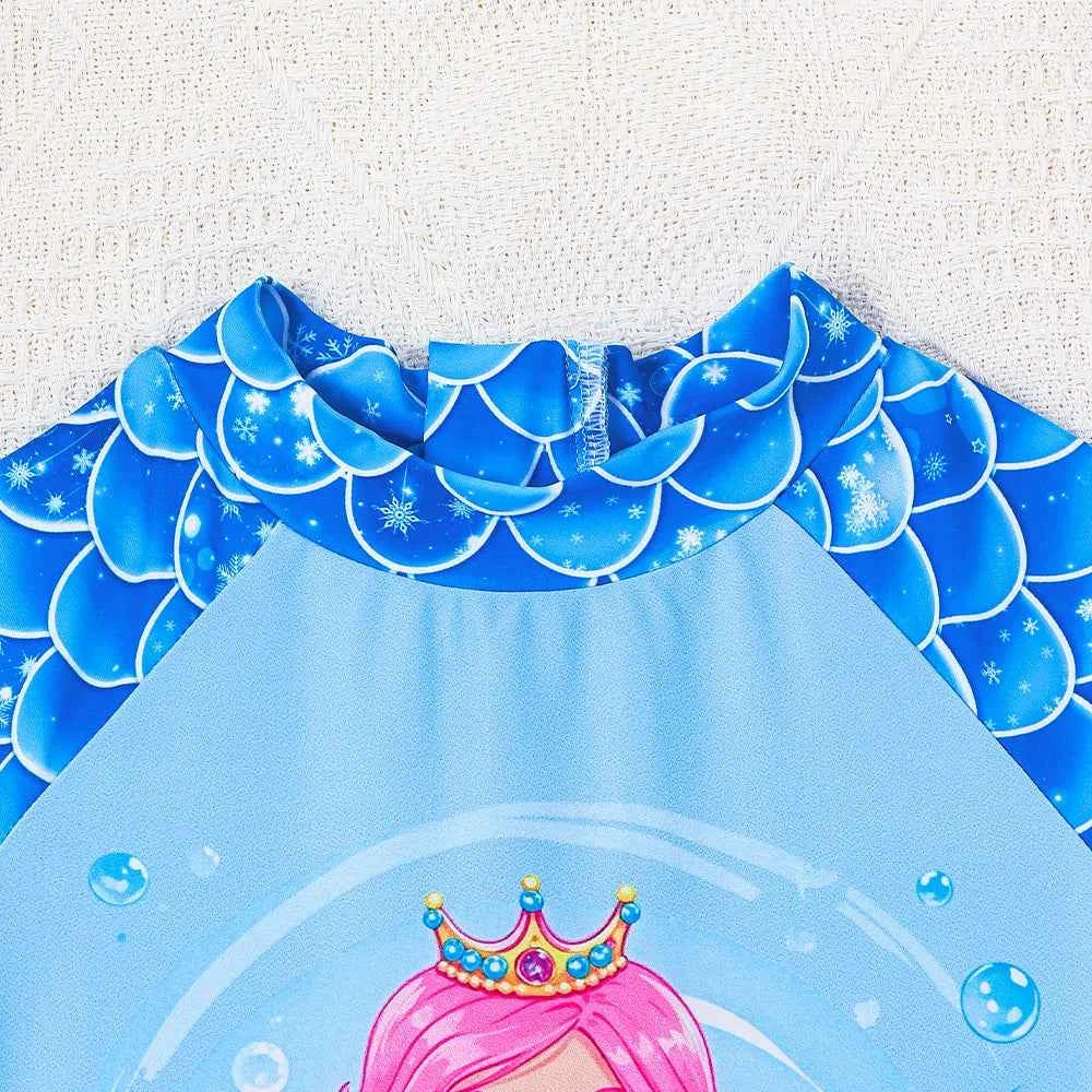 Baby Toddler Girl Long Sleeve Ruffle Swimsuit Lovely Cartoon Mermaid Princess Bathing Suit Summer Swim Costume for Surfing