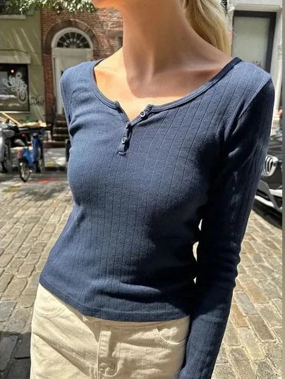 Hollow Out Pink Long Sleeve T-Shirt Summer Round Neck Buttons Cotton Slim Sexy Top for Woman Vintage Sweet Cute Y2K Tops Chic
