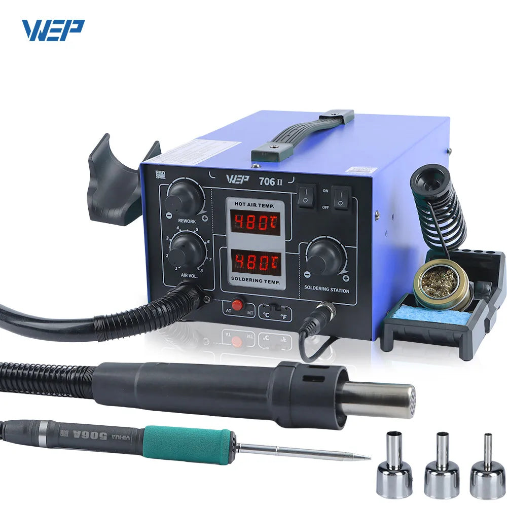 WEP 706-II T12 Soldering Station With Hot Air Gun Air Pump Welding Iron  2-in-1 Desoldering Reowrk Station PCB SMD Repair Tool