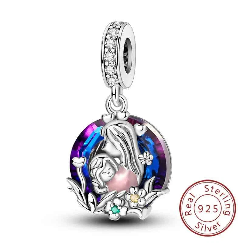 Original 925 Sterling Silver Charm Bead Mother's Day Love Heart Family Charm Bead Pendant Fits Bracelet Womens Jewelry Gifts