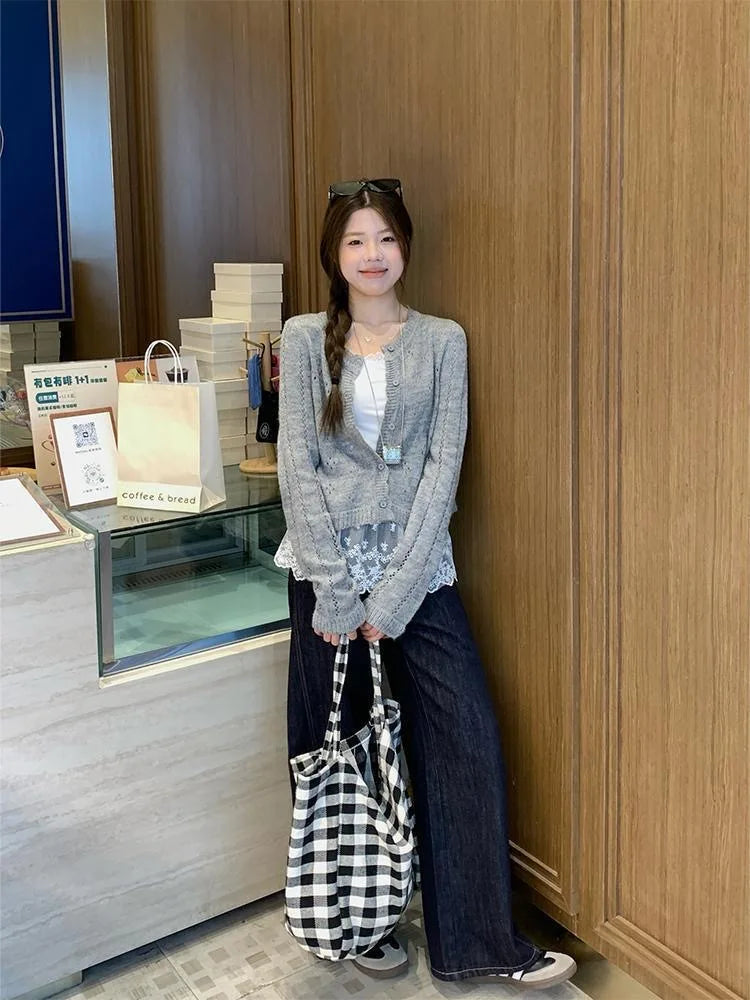 Lace Undershirt Ruffle Patchwork Hem Cami 2025 Sexy Top Women's Long Sleeveless T-Shirt Camisole Y2K Korean Gray Cotton Camis