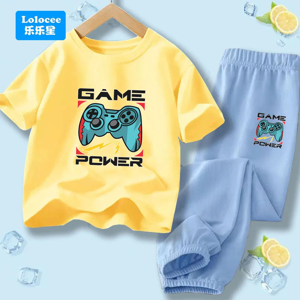 Kids Game Controller 2-Piece Outfit Set Short-Sleeve T-Shirt + Pants Summer Clothes Set for Boys Fashion Clothing YXJ01