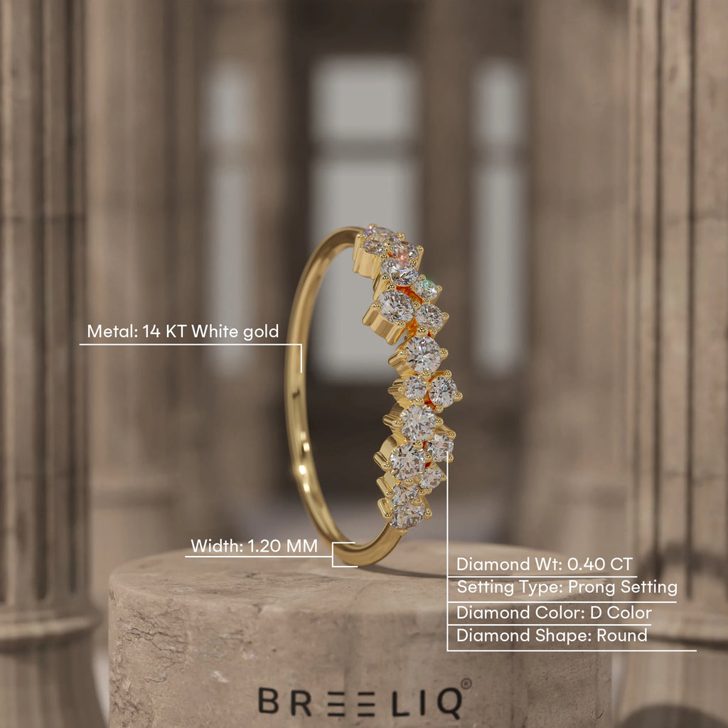 Floral Cluster Diamond Crown Ring 14K Solid Gold Multi Stone Round Diamond Statement Band Elegant Anniversary Jewelry for Women