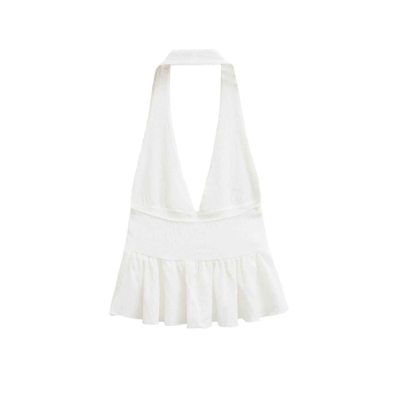 HH Women Vintage Solid Halter Vest Hem Ruffled Lady Sexy Backless Sleeveless V Neck Tops Summer Thin Casual Holiday Chic Top
