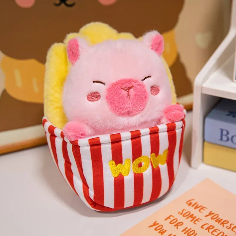 Adorable Plush Pig Bear Capybara Stuffed Animals Set Popcorn Lotus Containers Soft Home Nursery Decor Gift Kids Baby