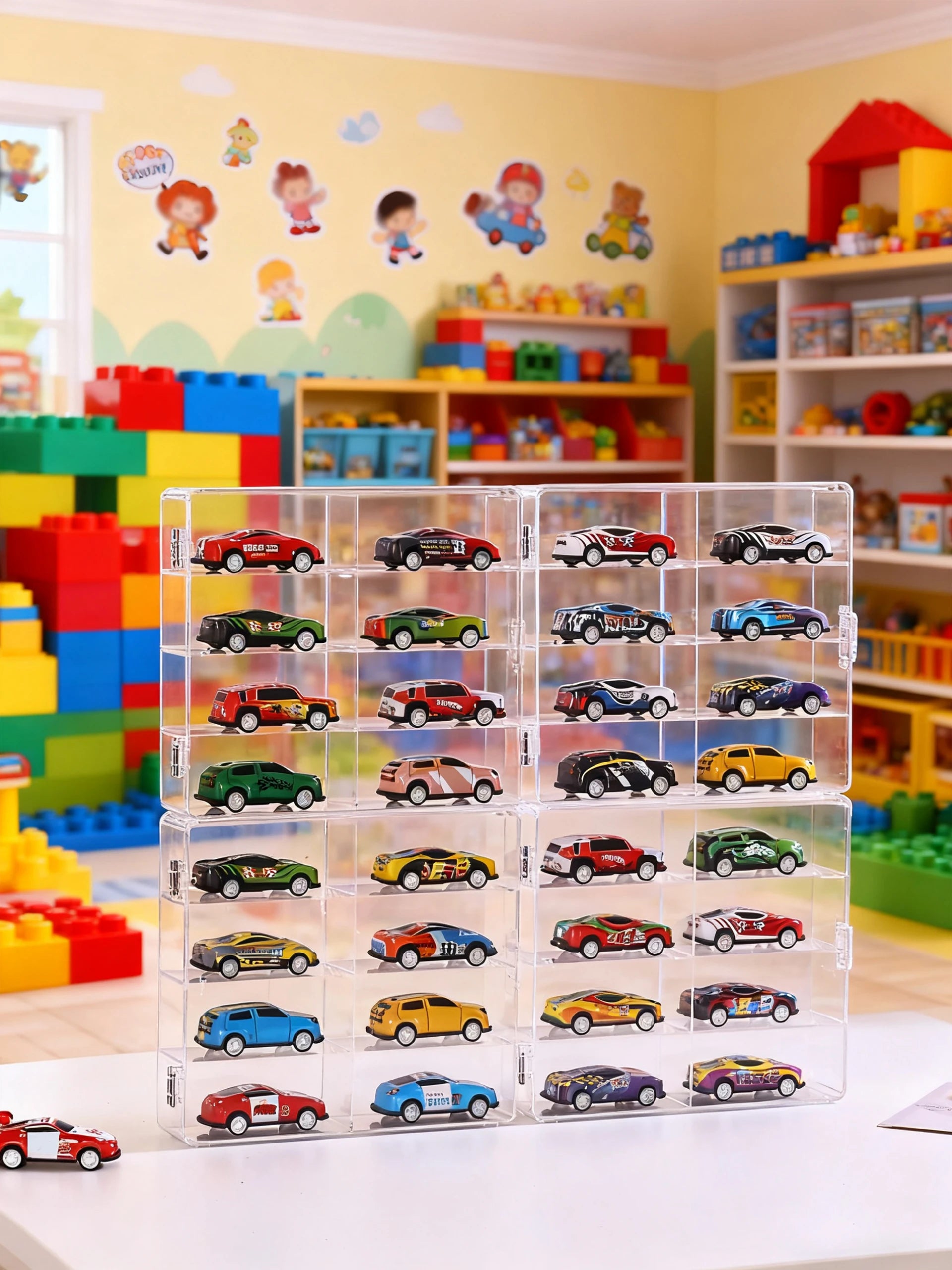 1pc Acrylic Transparent Stackable 1:64 Car Model Storage Box Toy Cabinet Rack Hair Accessories Jewelry Organizer