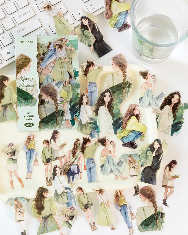 Yoofun 30pcs/lot Cute Girl's Happy Life Character Journaling Sticker Material Scrapbooking Planner Diary  Decor Labels