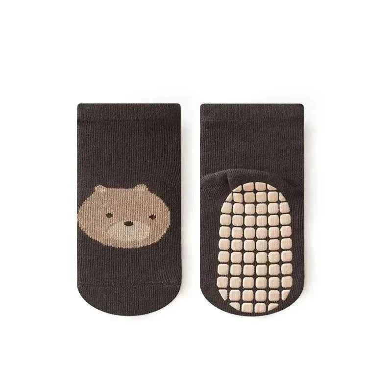 Homefish 6 Pairs Kids Non-Slip Socks Cute Cartoon Fox and Bear Pattern Childrens Boys Girls Floor Socks Comfortable for Toddler
