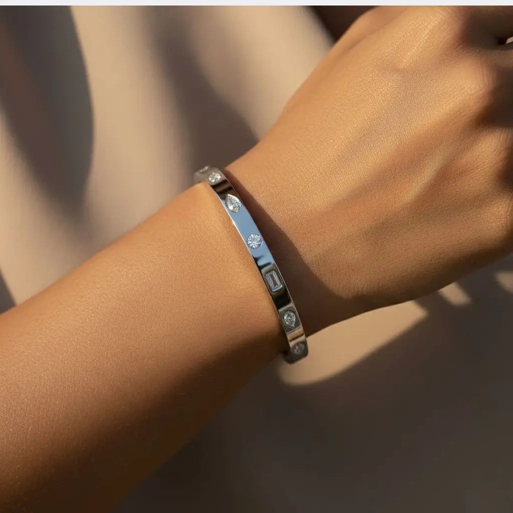 2.00CTW Mixed Cut Diamond Station Bangle Bracelet