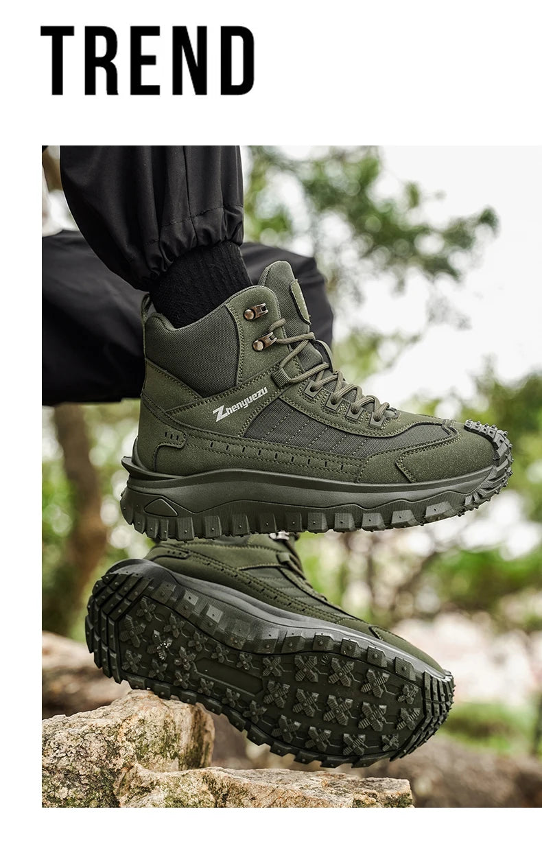 2026 New Outdoor Boots Men's High Top Thick Bottom Tactical Shoes Large Size 47 Hiking Sports Workwear Shoes 48 Casual Style