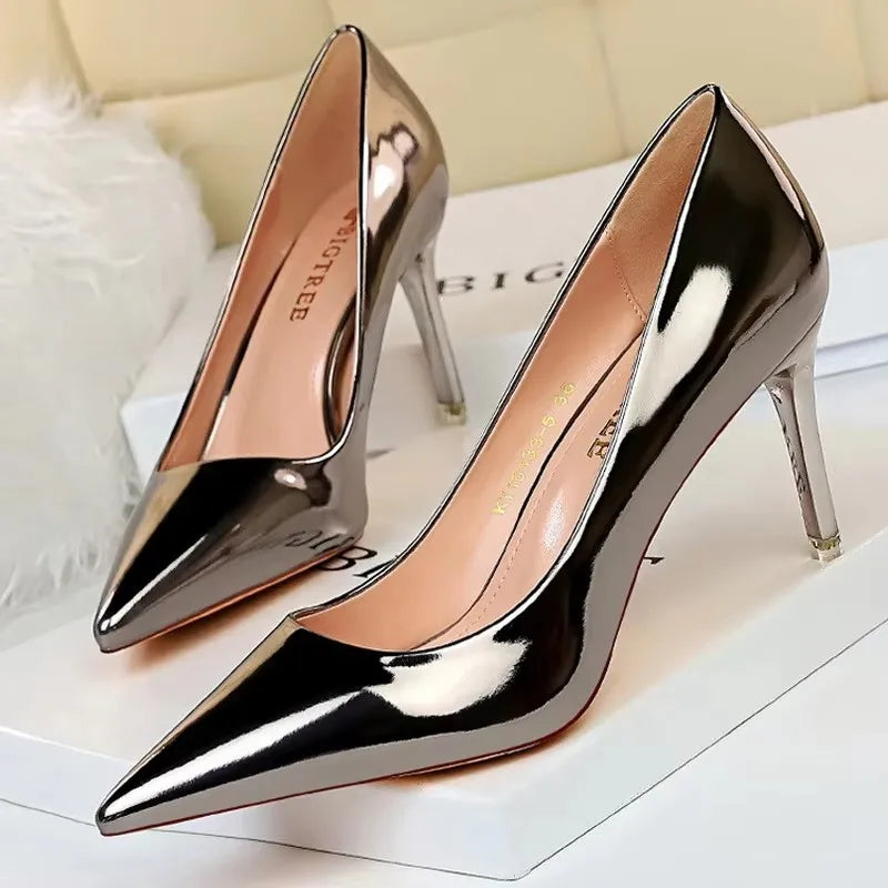 BIGTREE Shoes Classic Pumps Patent Leather Women Pumps Fashion Women Wedding Shoes High Heels Stiletto 10.5 Cm 7.5 Cm Lady Shoes