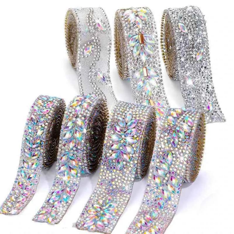 Ducrystal 1Yard Motif Rhinestone Chain AB Color Horse eye Crystal Rhinestone Ribbon for DIY Shoes, bags, Dresses Decoration