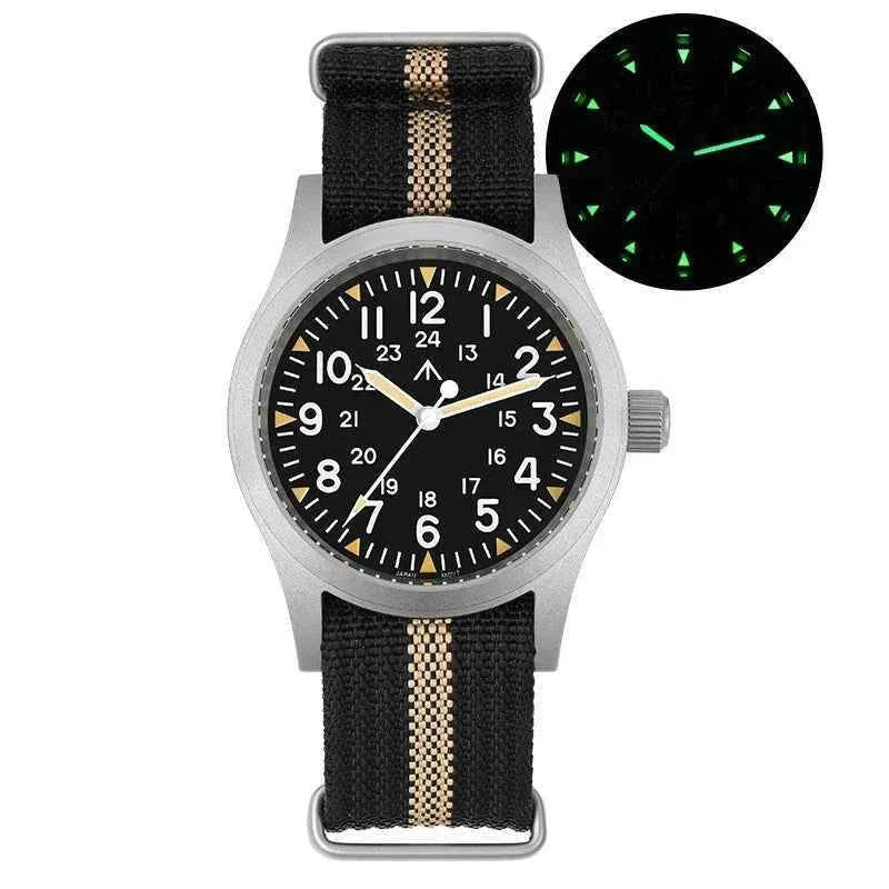 Militado ML05 38mm Military Watch Miyota 2035 Movement Domed Sapphire Crystal C3 Green Luminous 10Bar Waterproof Vintage Watches