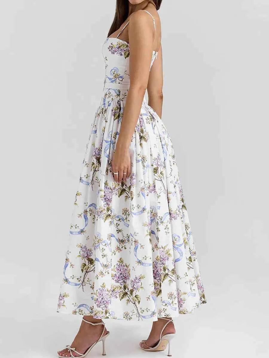 Suninheart Summer Clothes for Women Midi Elegant Dress 2025 New Arrivals White Floral Print Holiday Dress