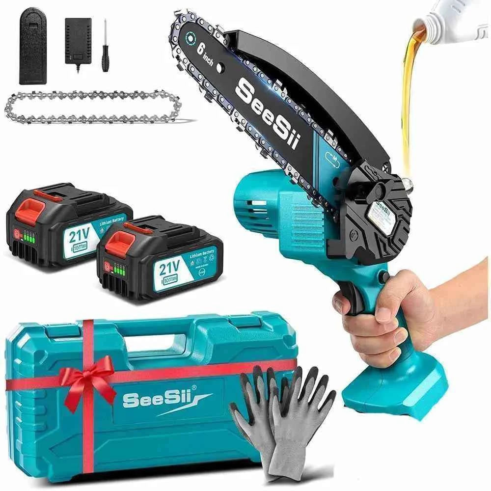 SEESII 6''Cordless Mini Chainsaw 15.2cm Electric Saw Rechargeable Woodworking Garden Pruning Saw for Makita 18V Battery pin