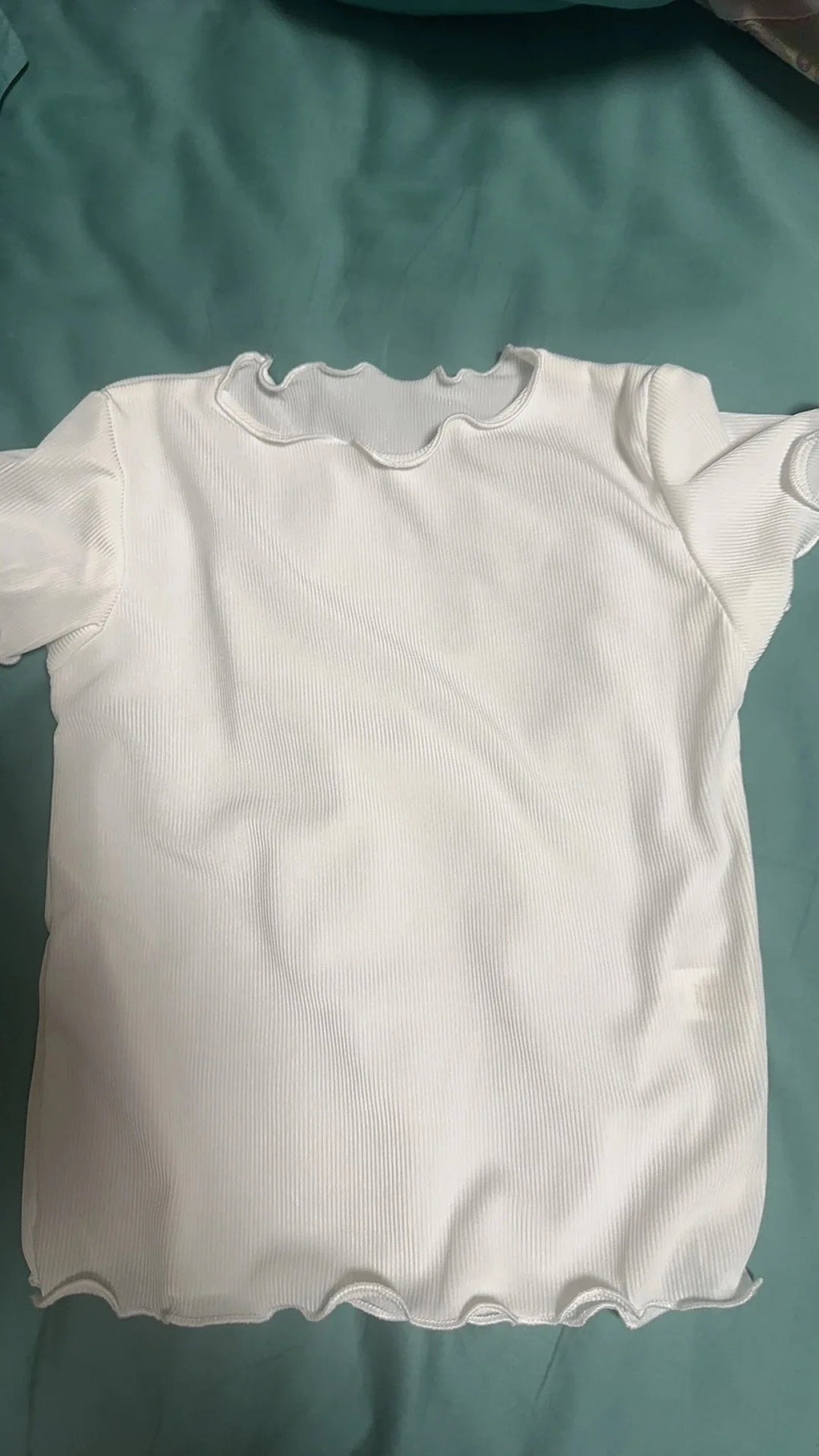 Girls' Casual Ice Silk Short-Sleeve T-Shirt, New Korean Style Children's Ruffled Top, Solid Color, Simple and Versatile