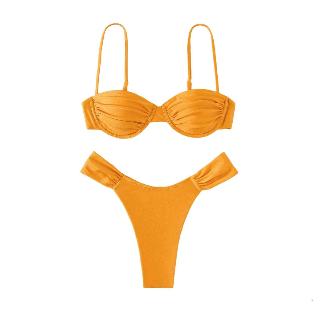 New Hot Sale Sexy Women Push-up Padded Bra Bikini Set Pleated Swimsuit Swimwear Swimming Beach Bathing Costume Bikini Set