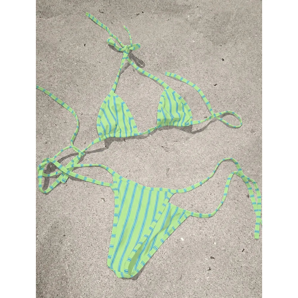 Micro Bikinis 2026 Push Up Swimsuit For Women Sexy Swimwear Brazilian Bikini Set Stripe Print Biquini Swimsuit Summer Beachwear