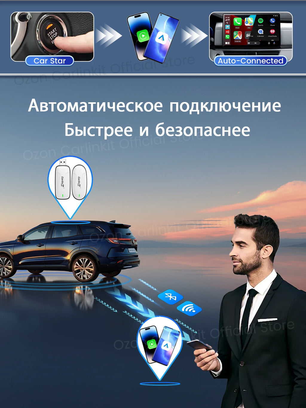 CarlinKit Baidu CarLife Adapter Wired to Wireless CarPlay Android Auto Wireless Auto CarLife to CarPlay 2in1 Auto Connect 5.8GHz