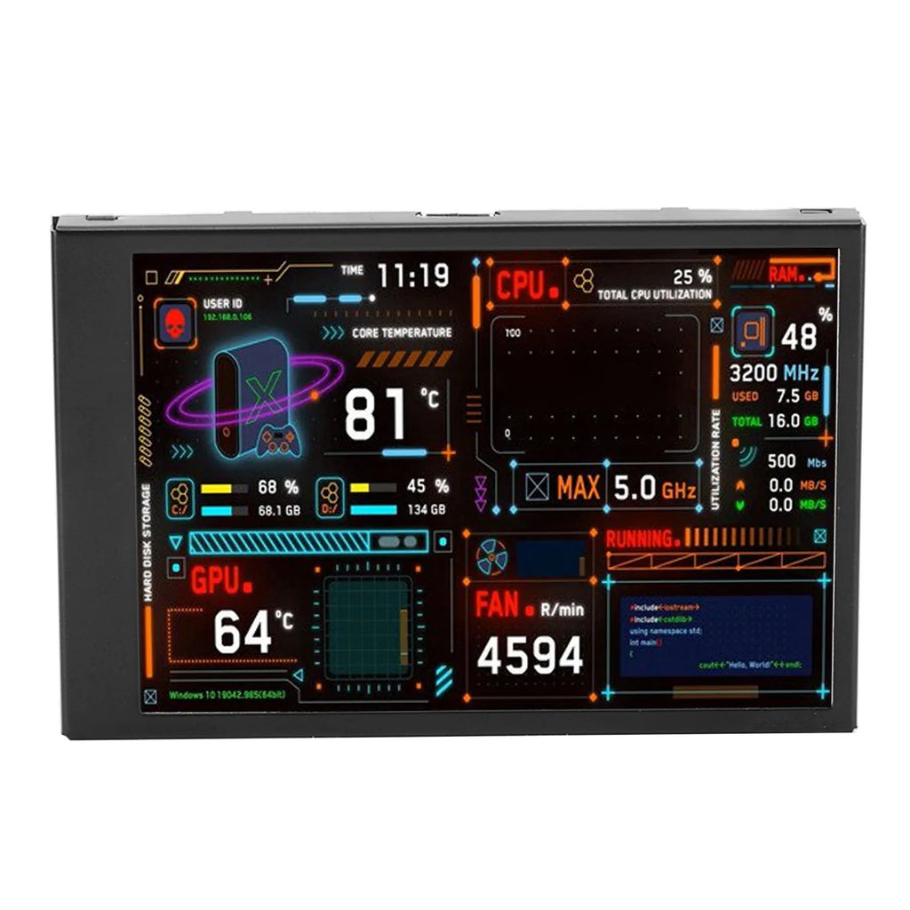 3.5in Computer Temp Monitor Dual USB Port IPS Mini Display CPU Data Monitor with Visual Theme Editor for GPU RAM HDD