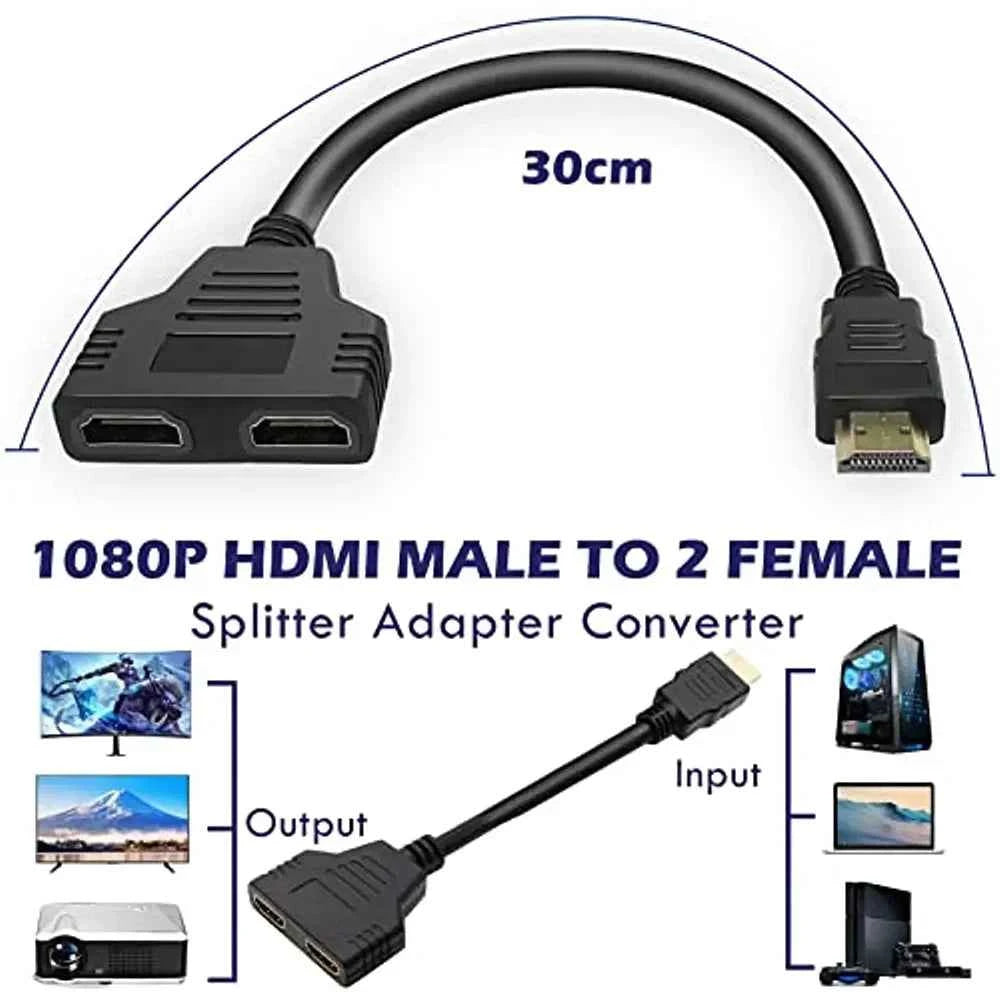 HD 1080P Dual Port 1 in 2 Out Cable HDMI Splitter Male To Female HDTV Adapter For Laptop TV Box Monitor HDMI-Compatible Splitter