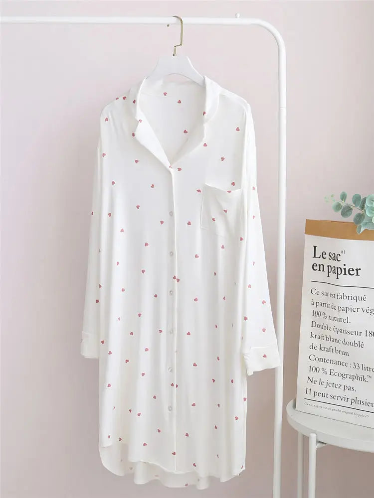 Nightgowns Women Sleepwear Baggy M-3XL Sweet Girlish Japanese Style Kawaii Clothes Home Cozy Designer Minimalist Pockets Print