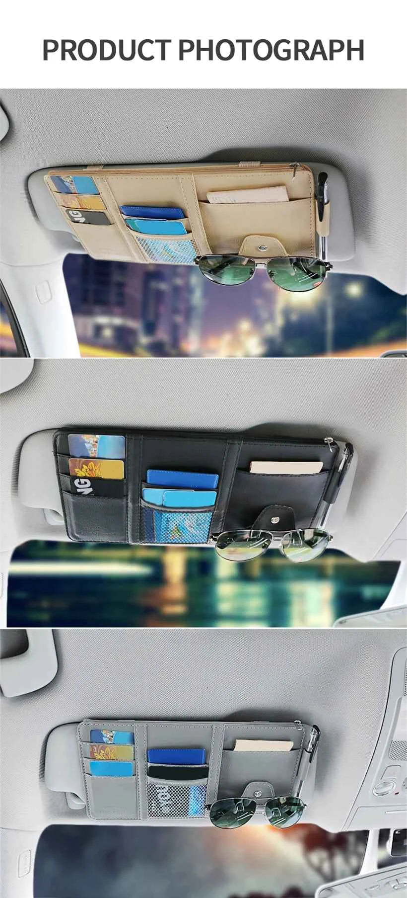Car Sun Visor Organizer Storage Travel Document Holder With Multi-Pocket PU Leather Cards Receipts Pouch With Zip