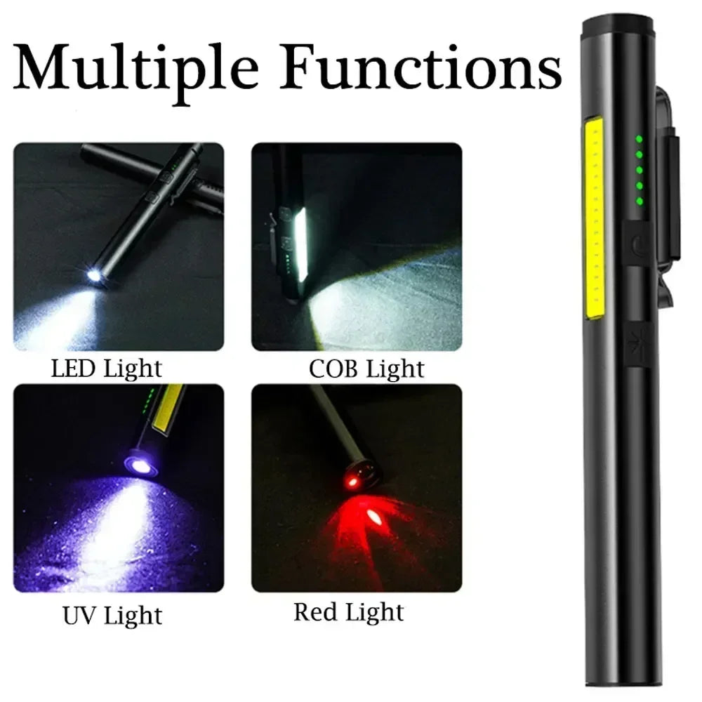 Mini USB Rechargeable LED Flashlights Portable Pocket Pen Clip light for Work Emergency Outdoors Waterproof Lantern with Magnet