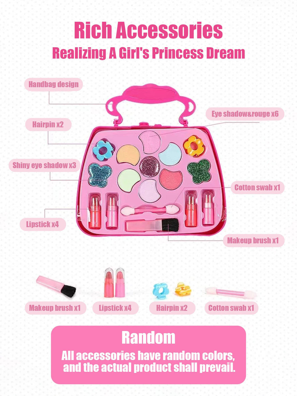 Kids Beauty Makeup Kit for Girls, Little Handbag Make-up Toys Princess Washable Pretend Play Cosmetic Set Toys Birthday Gifts