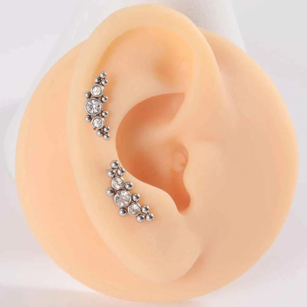 1PC Surgical Steel  Silver Color Labret Flat Base Ear Studs Crystal Cluster Helix Tragus Cartilage Piercing Jewelry 16G
