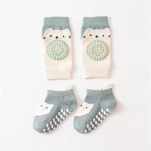 Kids Baby Anti-slip Cartoon Knee Pads Socks Sets Thin Cotton Mesh Crawling Knit Knee Pads Infant Toddler Floor Socks For 0-3 Yrs